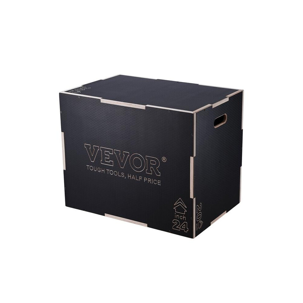 Vevor SHYTX302420YJ3BI5V0 3-in-1 Plyometric Jump Box, 30 x 24 x 20 in. Wooden Plyo Box, Platform & Jumping Agility Box, Black