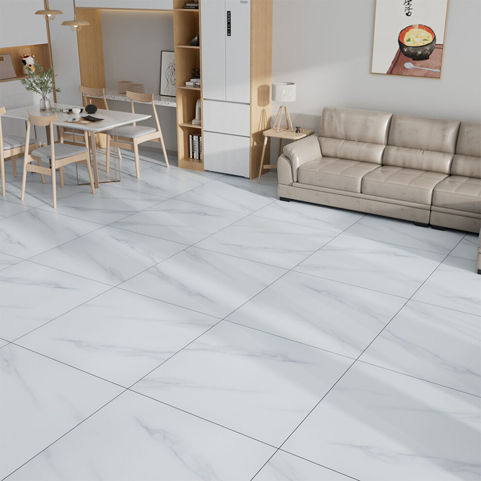 8Pcs 80x80cm Cool White Stone Texture PVC Flooring