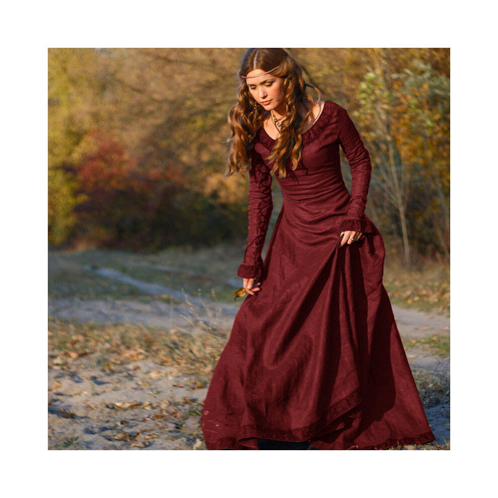 (Red, 2XL) Medieval Womens Dress Long Sleeve Gothic Dresses Cosplay Halloween Costume-image-OPC-PFZHT6K-NEW