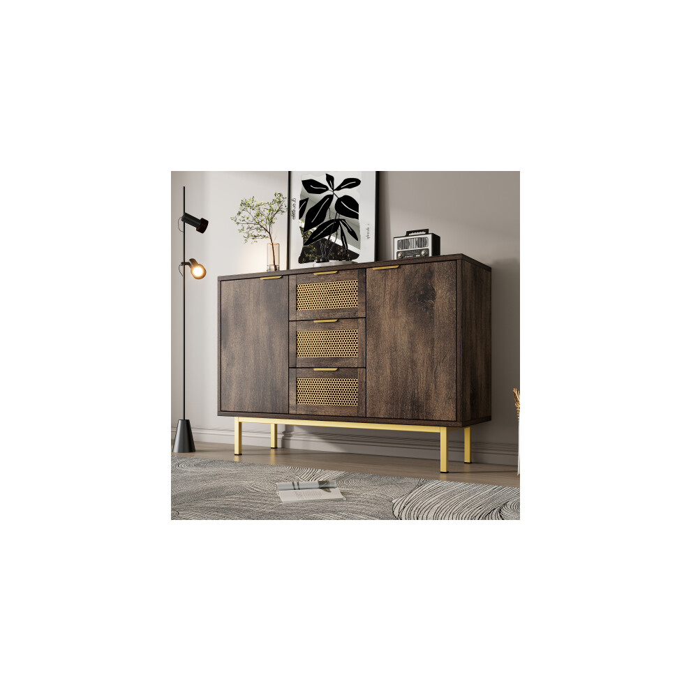 (with 3 drawers and 2 doors) Metal Handles Sideboard Cabinet,Dresser,Dark brown