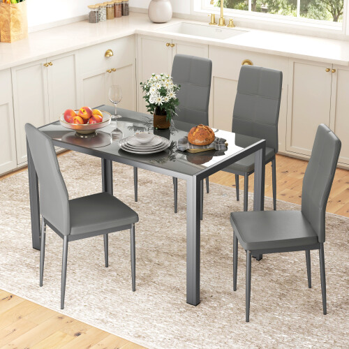 Homcom HOMCOM 5 Piece Dining Set Table and 4 Chairs Set for 4 Persons Kitchen Glasstop