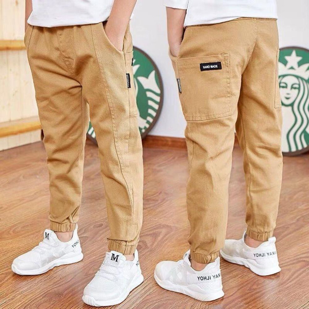 (tan, 140CM) Kid Sports Pants Big Boy Pants Spring Teenage Toddler Casual Kids Trousers For Boys Clothes Elastic Waist Long Pants