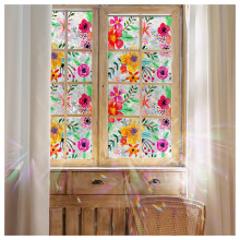 (43x100cm) Colorful Flowers Glass Window Films No Glue Static Privacy Glass Door Film,Translucent Glass Static Cling,Heat Control,Anti UV