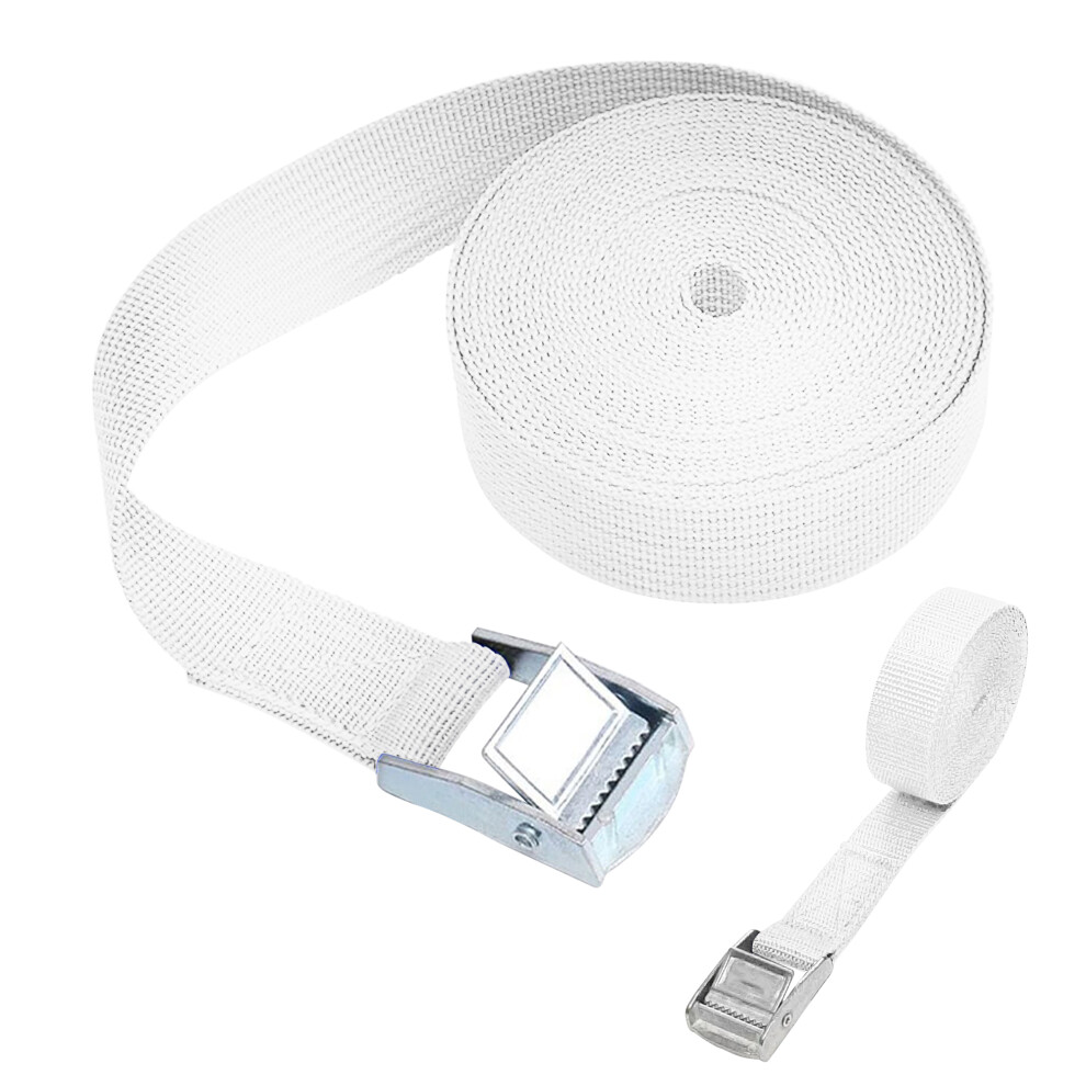 (White, 5 Metres) 25mm, Heavy Duty Adjustable Buckled Straps, Ratchet Tie Down Straps, Lashing, and Cargo Tensioning Belts for Motorcycle, Cargo, Trailer, Trucks