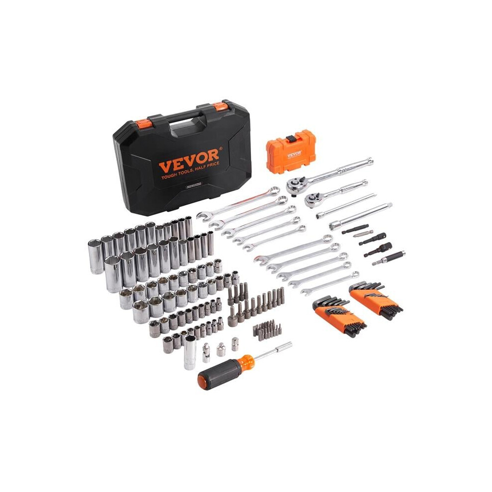 Vevor JXGJTZ1438SAEUVL7V0 0.25 & 0.38 in. Mechanics Tool Set & Socket Set - 14 Piece