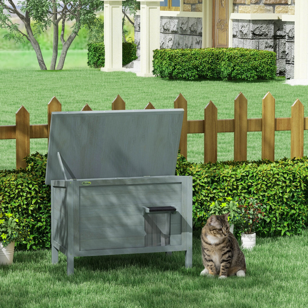 PawHut Outdoor Feral Cat House Insulated w/ Openable Roof - Charcoal Grey