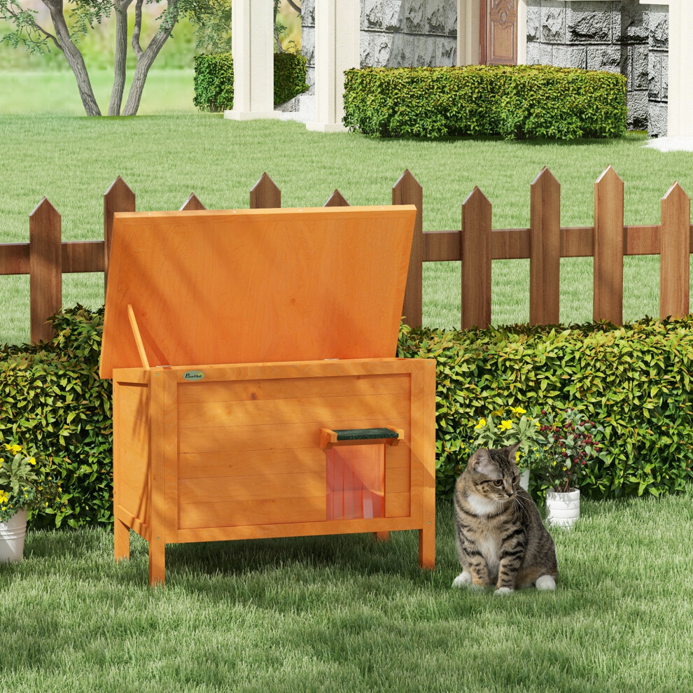 Pawhut Orange Outdoor Feral Cat House Insulated W/ Openable Roof - Image 4