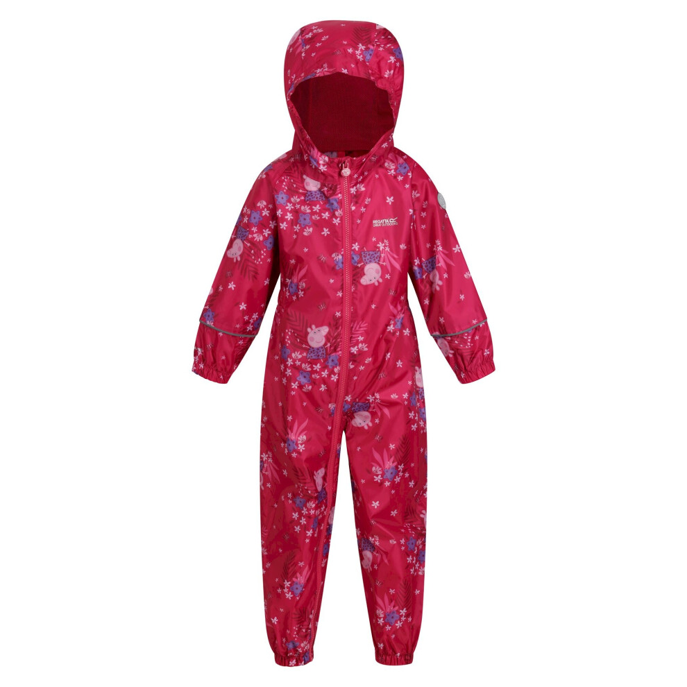 (18-24 Months, Pink Fusion) Regatta Childrens/Kids Pobble Peppa Pig Floral Waterproof Puddle Suit