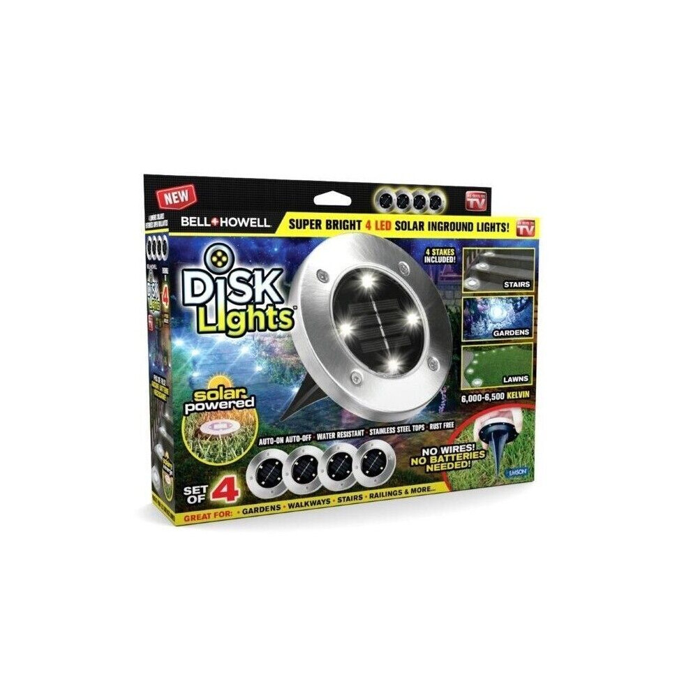 Bell Disk Howell Solar Powered LED Outdoor Lights - As Seen on TV - 4 Pack