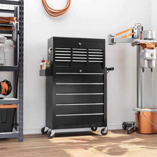 Homcom HOMCOM Rolling Tool Chest Lockable Roller Cabinet with with 14 Drawers Black