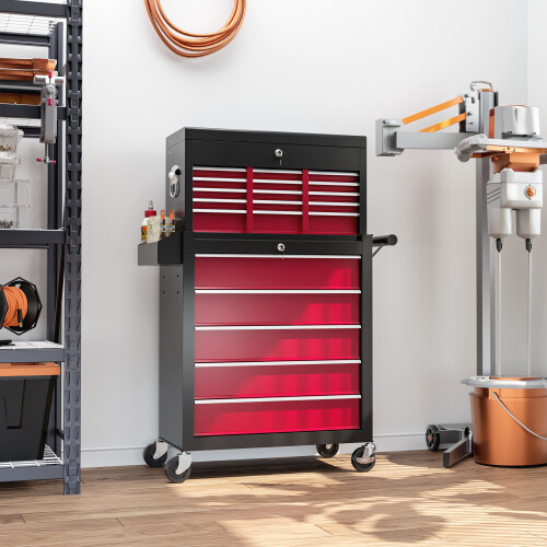 Homcom HOMCOM Rolling Tool Chest Lockable Roller Cabinet with with 14 Drawers Red