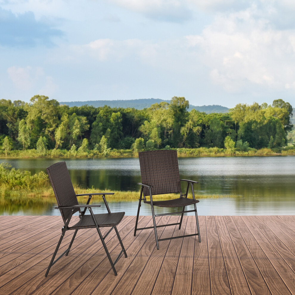 Outsunny 2Pcs Rattan Chair Foldable Garden Furniture W/ Armrest Brown
