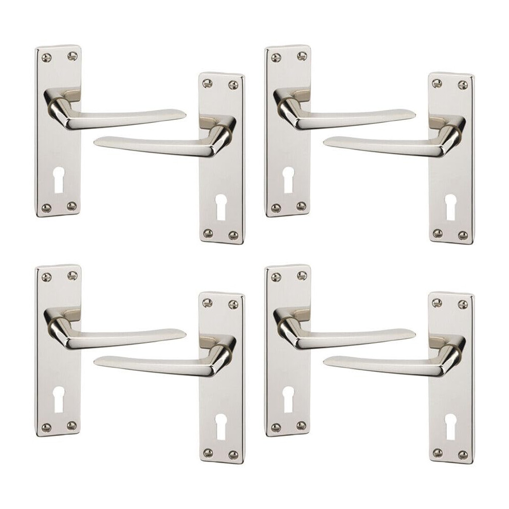 (4x Polished Nickel Keyhole) 6/4Pcs Westminster Metal Door Lever Handles Set, Fire, Stain Scratch-Resistant for All Type Interior Exterior Door w/ Easy Install Tool for Multipack