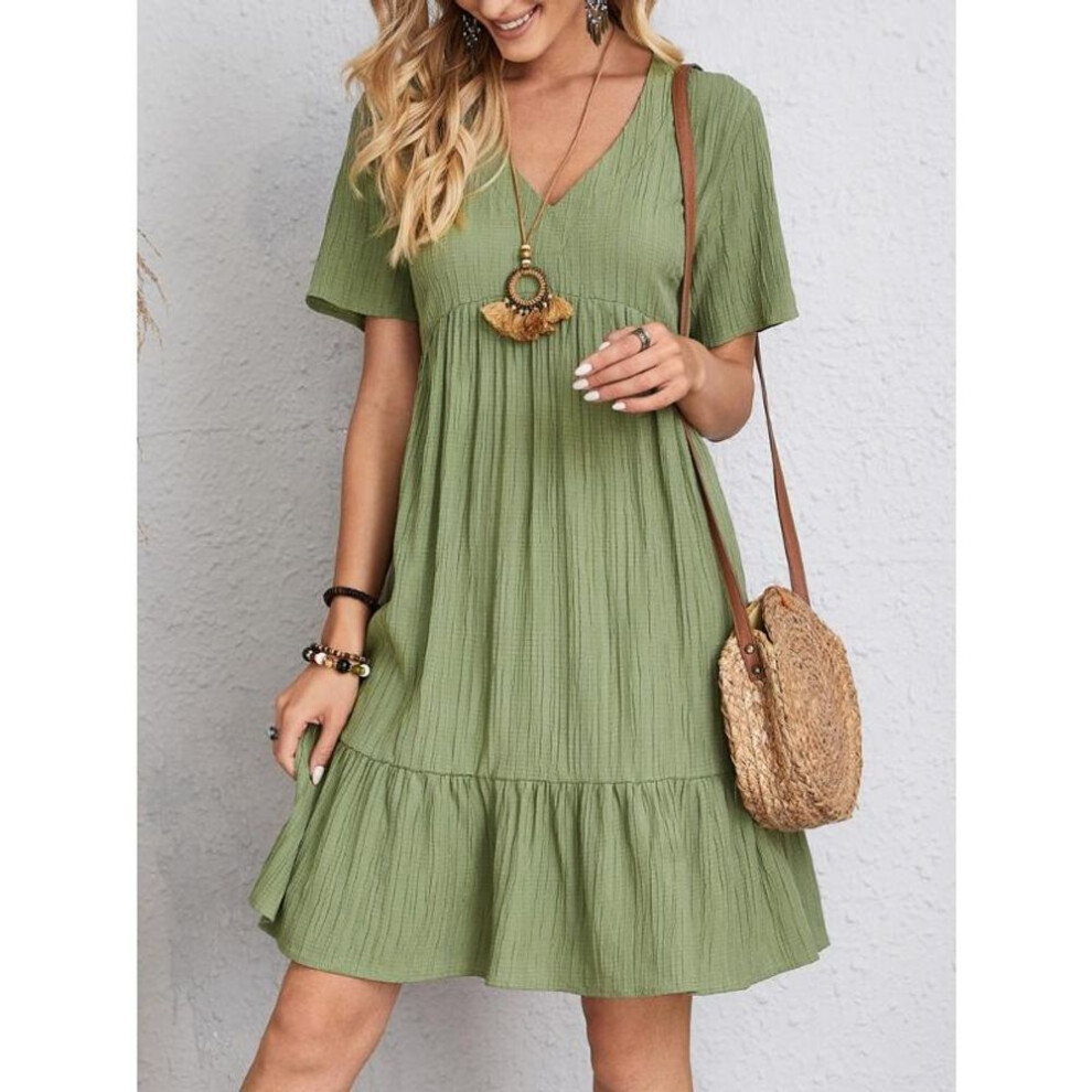 (green, 3XL) European and American Women&apos;s Clothing Summer Loose Fitting Casual V-neck Dress