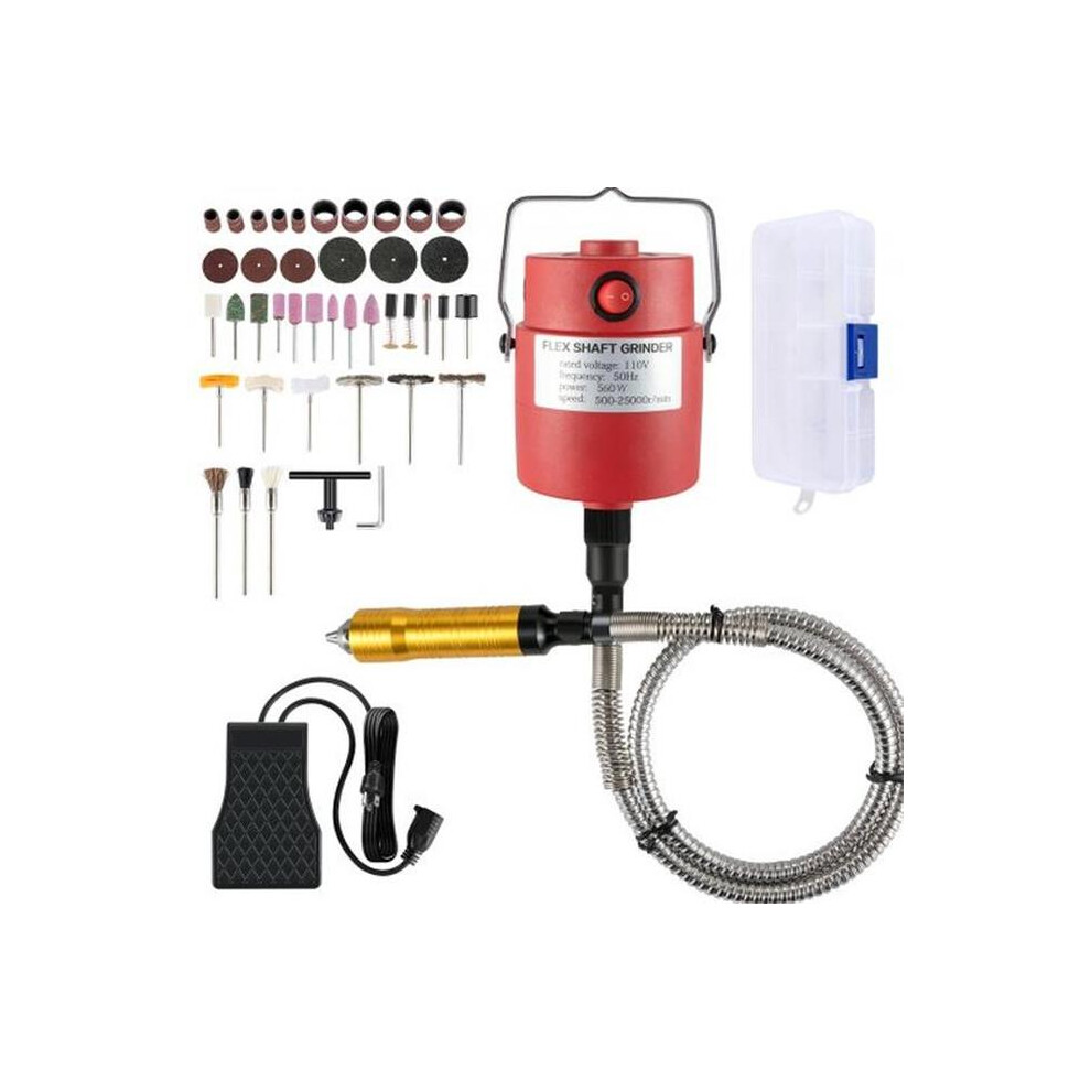 Vevor DMJMC560W-W7JUK50V1 560W Rotary Tool Flex Shaft Grinder with 0.25 in. 3-Jaw Chuck & Stepless Speed Foot Pedal Rotary Carver - 131 Piece