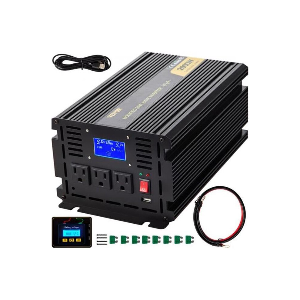 Vevor ZNB2KW-12-1200I8XV9 2000W Modified Sine Wave Power Inverter with DC 12V to AC 120V Car Converter, Brown