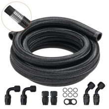 Vevor QCYYRYRG7G200XFFSV0 10 ft. 10AN Fuel Hose Line Kit with 0.55 in. Nylon Stainless Steel Braided Fuel Line, Black - 7 Piece