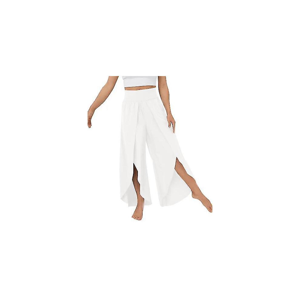 Pantalon large pour femme, pantalon de yoga taille haute avec fentes, pantalon de plage décontracté et fluide pour femme