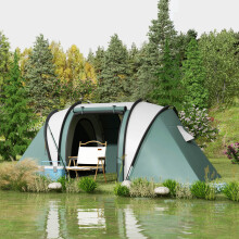 Outsunny 2 Bedroom Camping Tent with Living Area, 3000mm Waterproof, Green