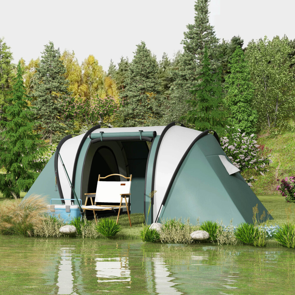 Outsunny 2 Bedroom Camping Tent with Living Area, 3000mm Waterproof, Green