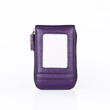 (Purple) Wallet Mens Genuine Leather Credit Card Holder Rfid Blocking Zipper Thin Pocket