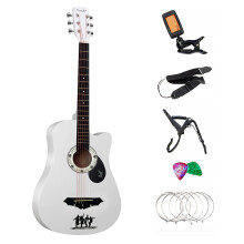 38-Inch Full-Size 6-String Acoustic Guitar in Royal White - Classic Basswood Body, Birch Fretboard, Includes Tuner, Capo, Strap and Extra Strings