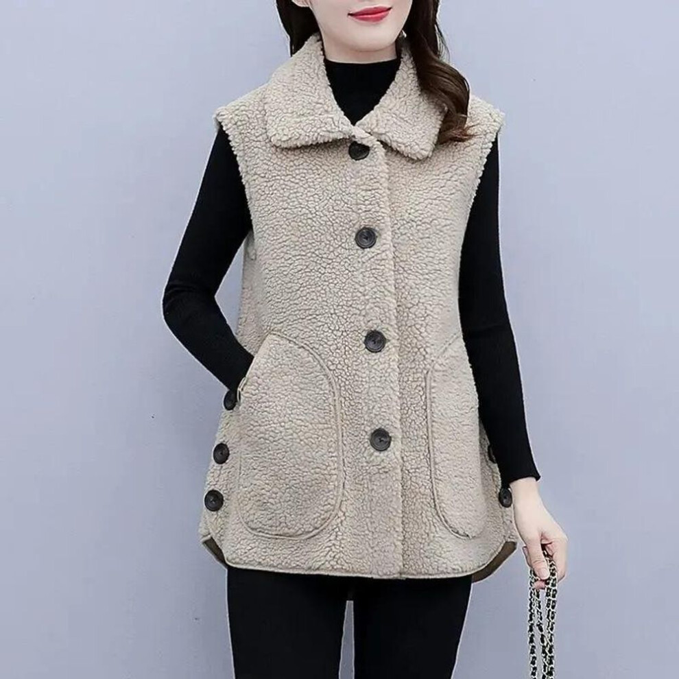 (khaki, XXXXXL) Autumn Winter Vest Jackets Women&apos;s Fashion Waistcoat Ladies Thickened Outwear Warm Sleeveless Coat Tops Female Overcoat