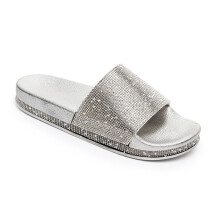 (Silver, 38) Womens Slip Ladies On Diamante Sliders Slippers Sparkly Sandals Essex Shoe Size