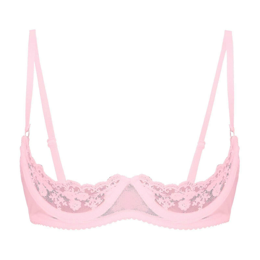 (4XL,Pink B)Womens 1/2 Cup Push Up Underwire Lace Bra Lingerie Open Breast Cup Bra Tops Adjustable Strap Sponge Padded Brassiere Underwear