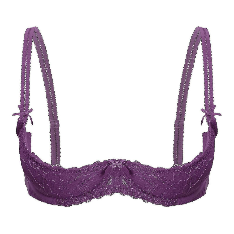 (5XL,Purple A)Womens 1/2 Cup Push Up Underwire Lace Bra Lingerie Open Breast Cup Bra Tops Adjustable Strap Sponge Padded Brassiere Underwear