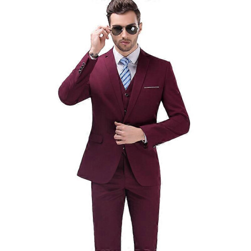 (S,Black)Men's Slim Fit 3 Piece Suit, One Button Solid Jacket Vest Pants Set 1