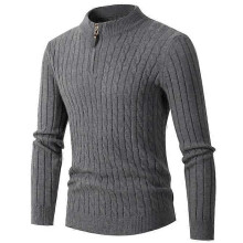 (XL,gray)Men's Autumn Winter Cable  Cotton Knit Sweaters Zipper Mock Neck Pullovers