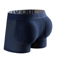 (M,Dark Blue)Mens Underwear Boxer Mesh Mens Padded Underwear with Hip Pads