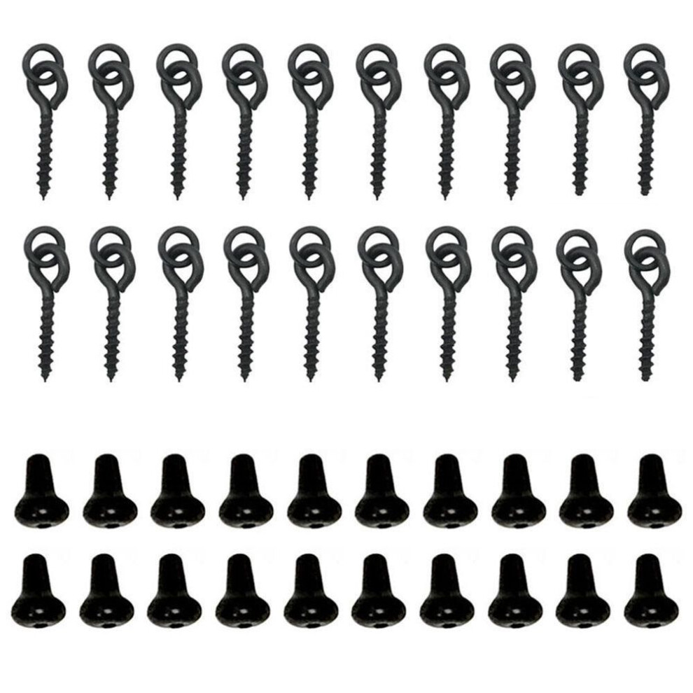 (black) 20Pcs Rig Carp with Ring Stops Bait 20Pcs Boilie Fishing Screw Accessories Kit