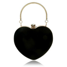 (Black)Women Heart Shaped Handbag Mini Clutch Chain Purse