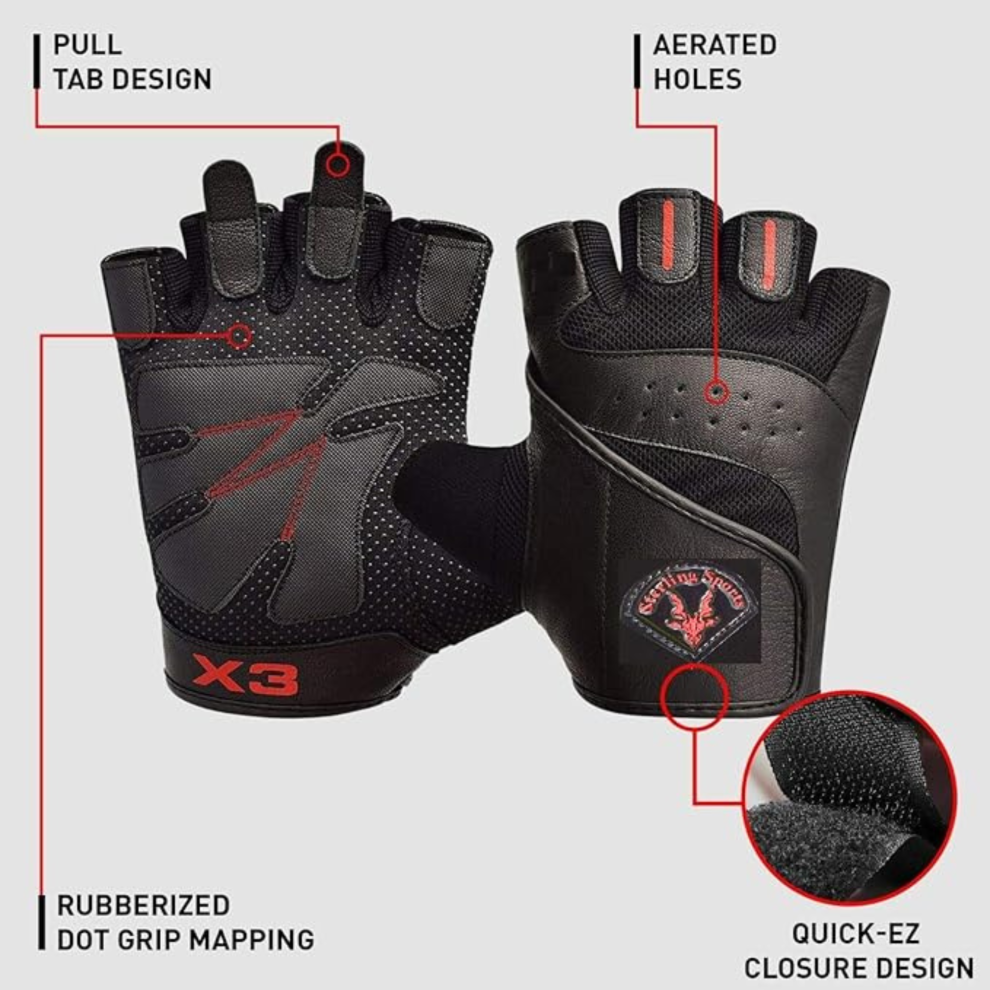 (M) Weight Lifting Gym Training Gloves with Gel Padded Hooks & Straps  Leather Black Fitness Gloves for Bodybuilding, Exercise, Cycling & Running
