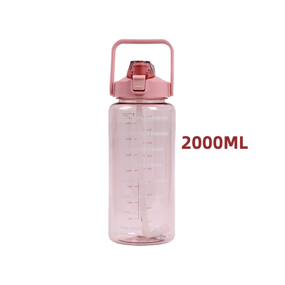 (Pink) 2l Water Sports Bottle Time Marker With Straw Large Gym Travel Drink Gift Summer-image-OPC-PFZJN2M-NEW