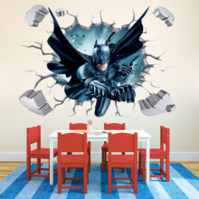 3D Broken Wall Batman & Superman Building Burning Decal - Dynamic Wall Art Sticker