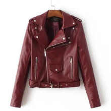 (S, Wne Red) Damen Jacke Kunstlederjacke Leder Optik Bikerjacke Langarm S3xl Mäntel Größe