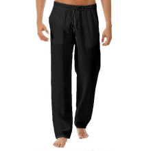 (2XL,Black)Men Linen Drawstring Pants Elastic Waist Casual Loose Pants