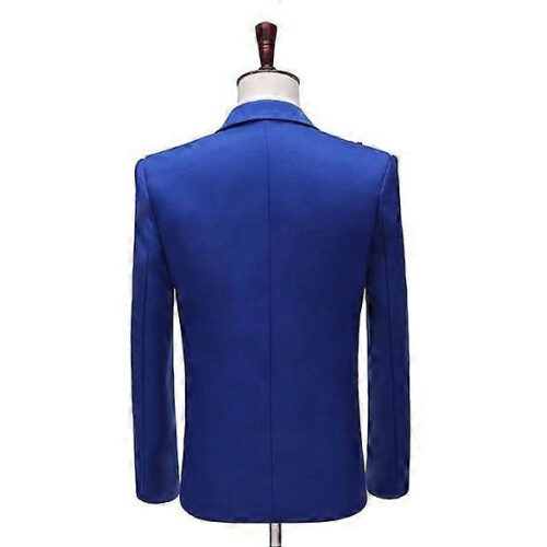 (L,Blue)Men's Sequin Suits 2 Piece Set One Button Blazer Outfits 1