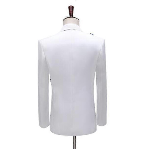 (M,White)Men's Sequin Suits 2 Piece Set One Button Blazer Outfits 1