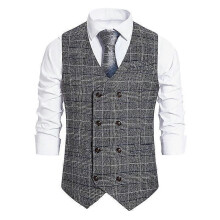 (2XL,Grey)Men's Casual Business Vests Lightweight Waistcoat Slim Fit Suit Vest