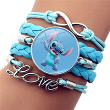 (2) Deluxe Blue Stitch Leather Bracelet With Fashionable Design Gemstone Cartoon