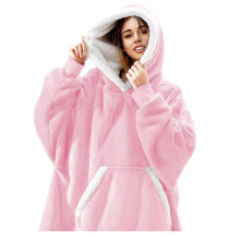 (Pink) Blanket Hoodie Oversized Plush Giant Sweatshirt Adult Pocket Sleeves Kids