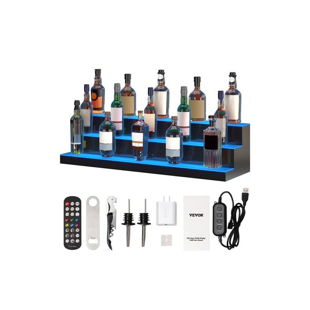 Vevor Ztxjpled340rfavhov1 40 In. 3 Tiers Led Lighted Liquor Bottle Display Shelf For Holding 30 Bottles