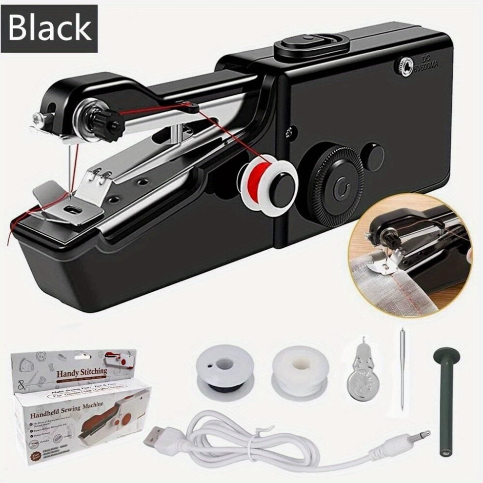 (black) Portable Handheld Sewing Machine, Hand Held Sewing Device Tool Mini Portable Cordless Sewing Machine Electric Sewing Machine For Clothes Pants