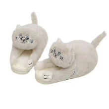 (Beige)Cat Plush Slippers Cotton Cute Pet Spoof Dirty-resistant Cotton Slippers