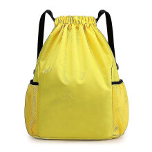 (S,Yellow)Backpack String Bag Sackpack Water Resistant Nylon For Gym Shopping Sport Yoga Bag