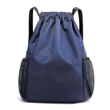 (M,Blue)Backpack String Bag Sackpack Water Resistant Nylon For Gym Shopping Sport Yoga Bag